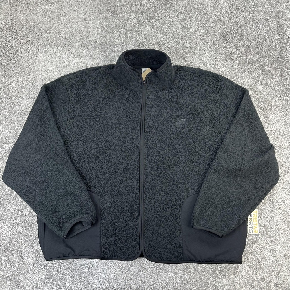 Nike Fleece Jacket Mens XL Black Oversized Full Zip Sherpa Coat FB8386-010